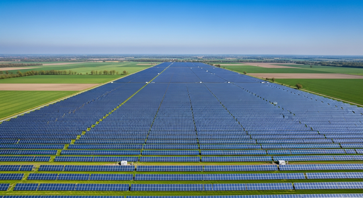 Freiflächensolarpark in norddeutscher Agrarlandschaft